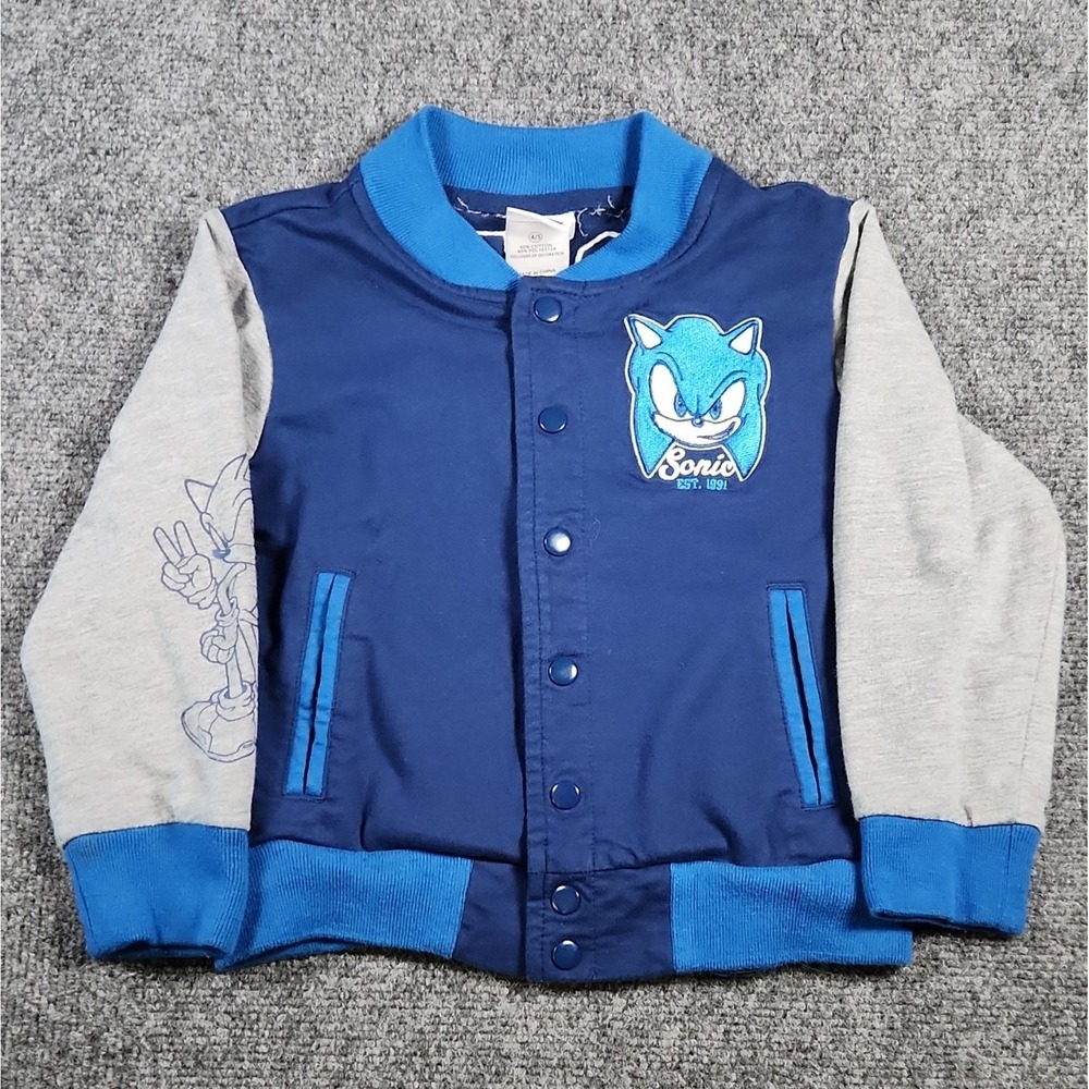 SEGA Sonic The Hedgehog Boys Varsity Bomber Jacket Size 4/5 Huge Chenille Back
